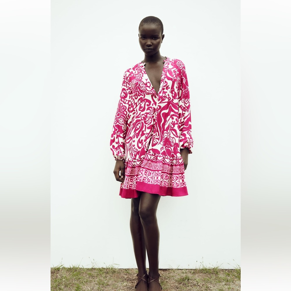 Zara Printed Shirt Dress, Size Medium